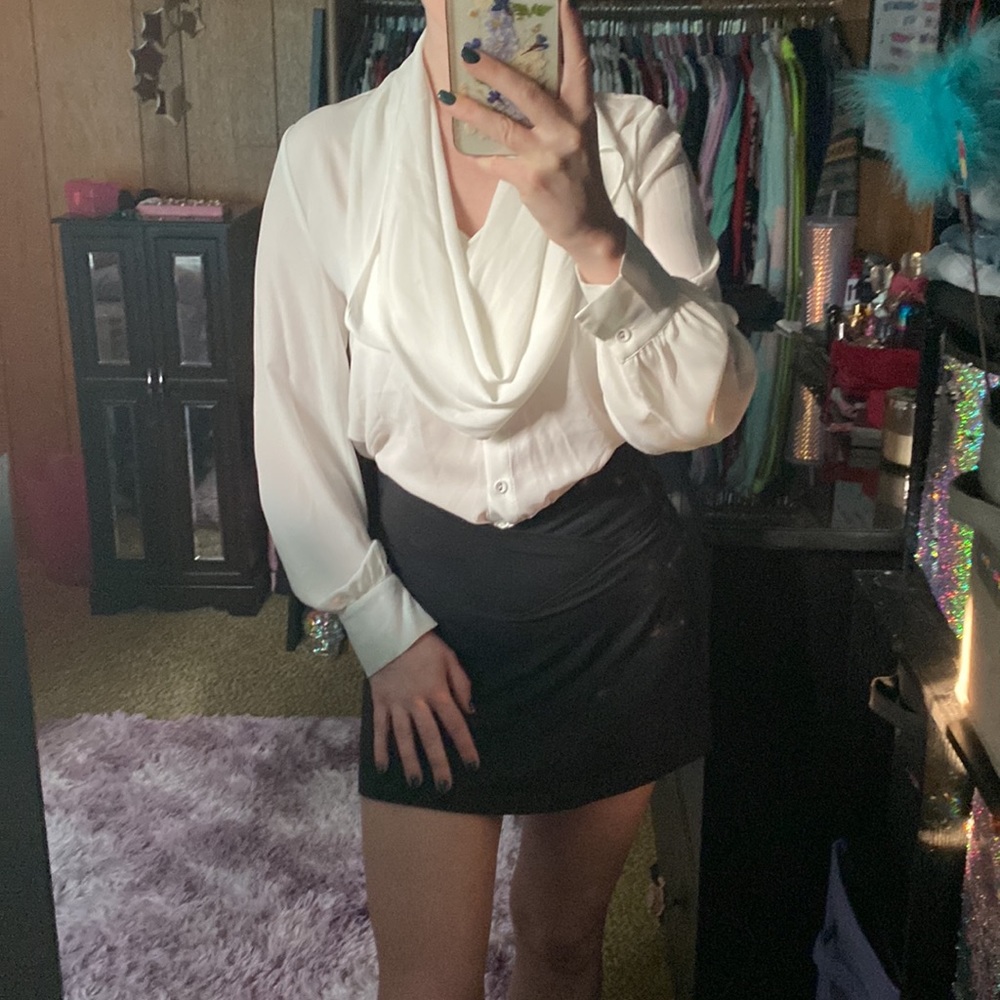 Shein • Asymmetrical Sash Button Up Blouse